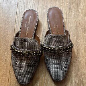 Kurt Geiger Brown Textured Mules with Gold Chain